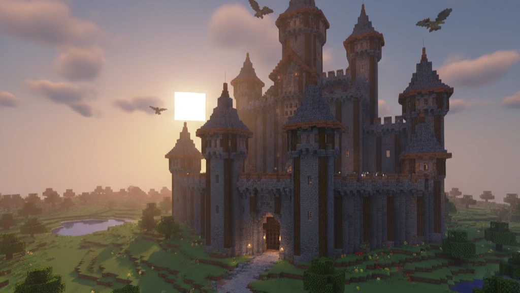 How to Make Minecraft RPG Without Mods 3 Central castle in a plains biome at sunrise